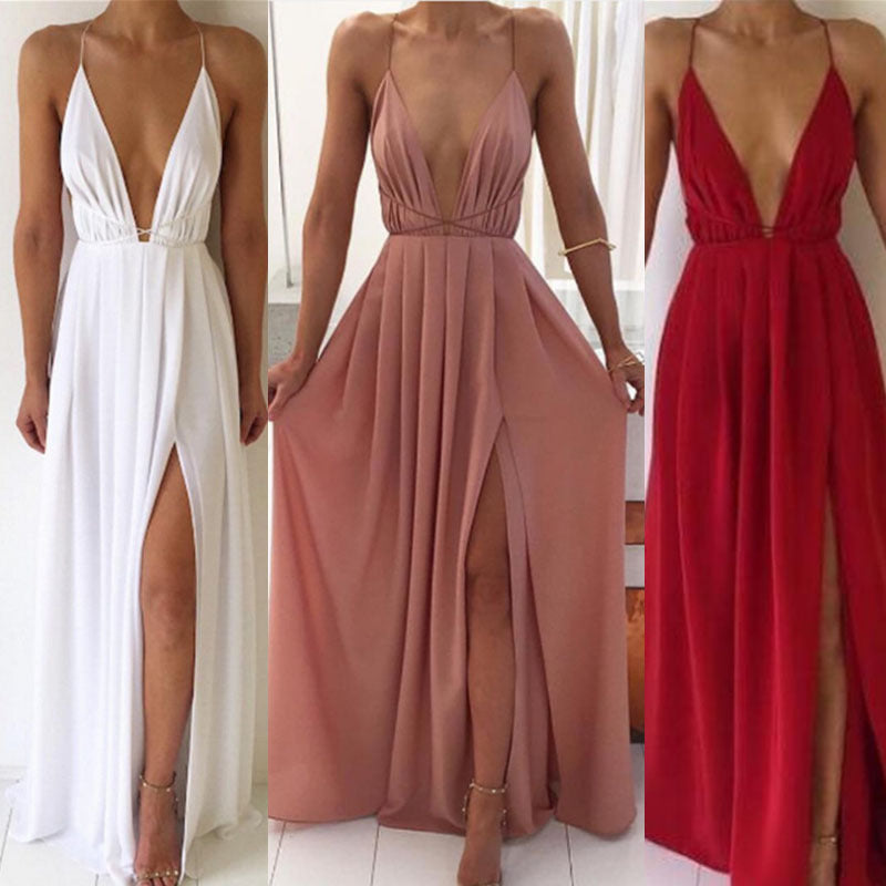 Summer European and American fashion sexy V-neck low-cut straps halter ladies chiffon skirt Bohemian dress women's clothing