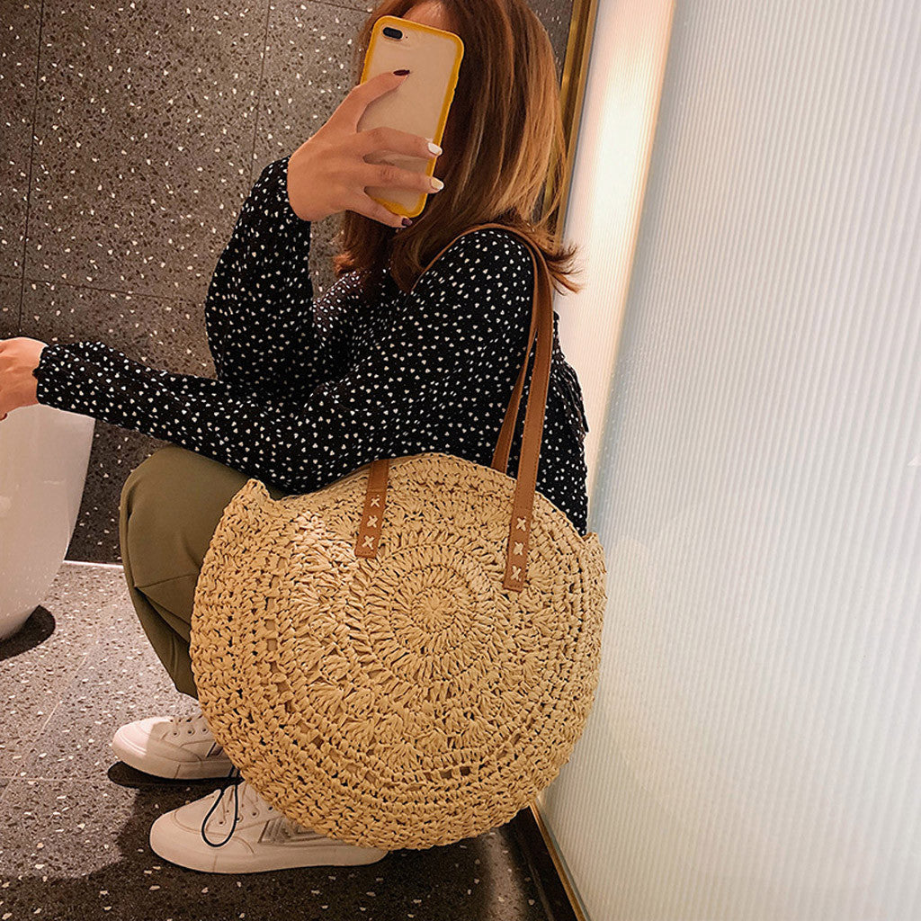 New round hollow straw bag crochet bag