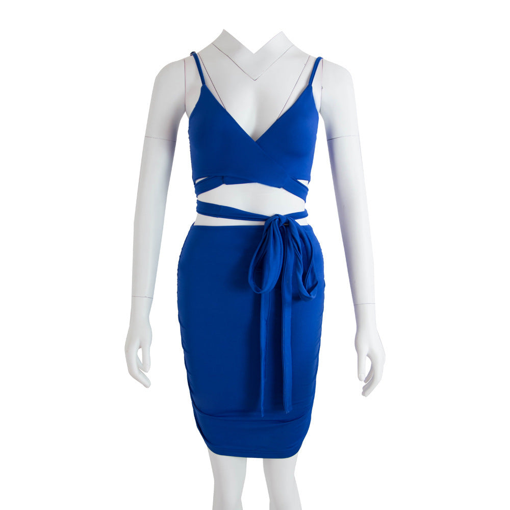 Sexy Nightclub Dress, Sling Straps, Deep V-neck And Hip Mini Skirt