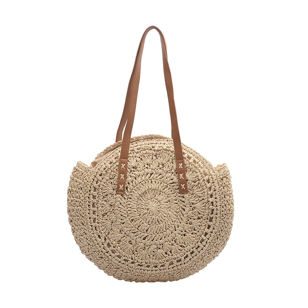 New round hollow straw bag crochet bag