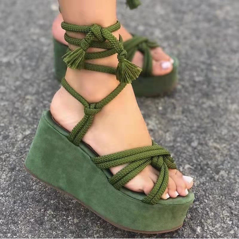Platform Strap Sandals Round Toe Rope Strap Fashion Sandals