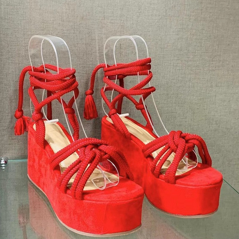 Platform Strap Sandals Round Toe Rope Strap Fashion Sandals