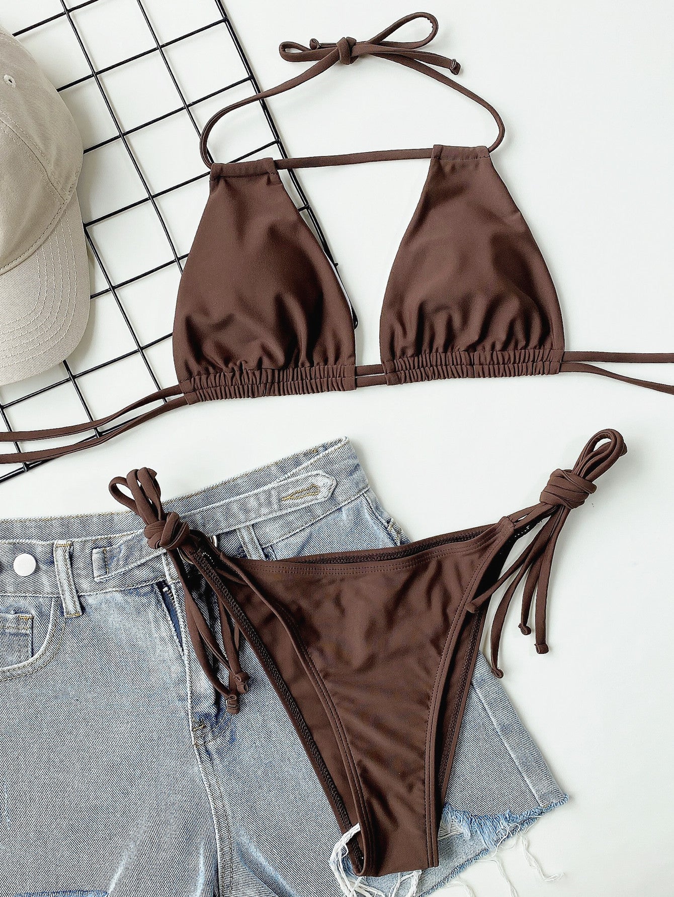 Bikini Solid Color Sexy Female Split Swimsuit Straps