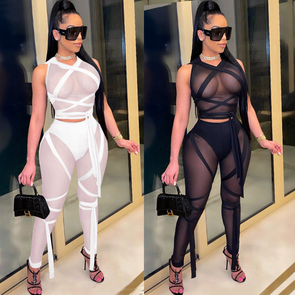 Sexy Swimsuit Gauze See Through Skirt Two Piece Suit
