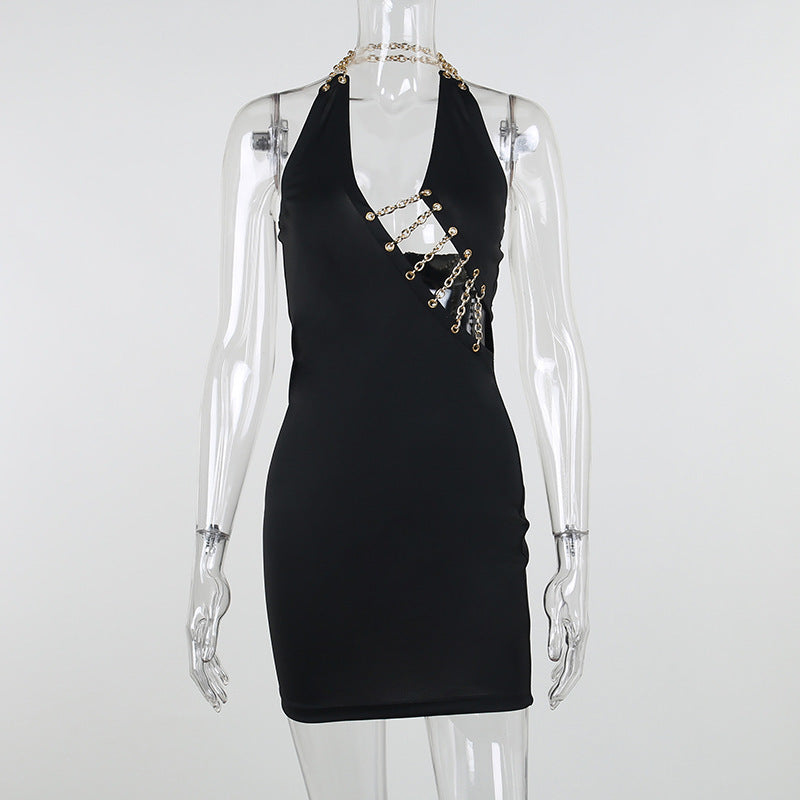 Fashion Halter Neck Sexy Hollow Bag Hip Dress