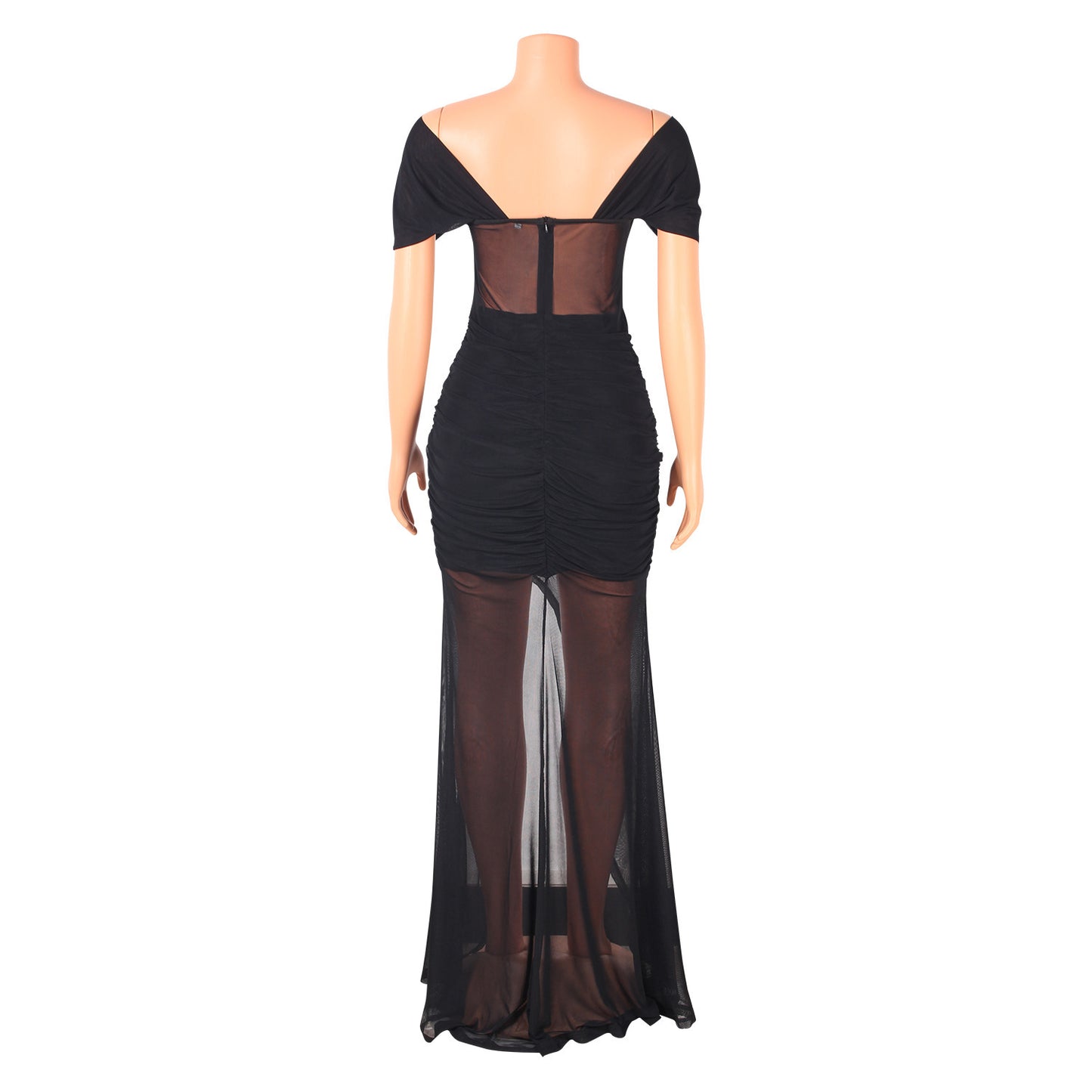Sexy Nightclub One-Shoulder Mesh Pure Color Dress