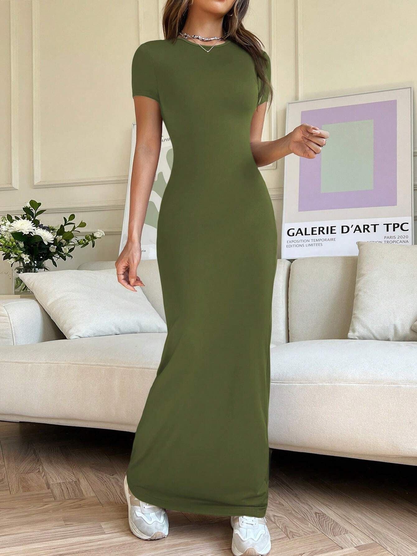 Solid Color Elegant Slim-fit Short Sleeve Dress
