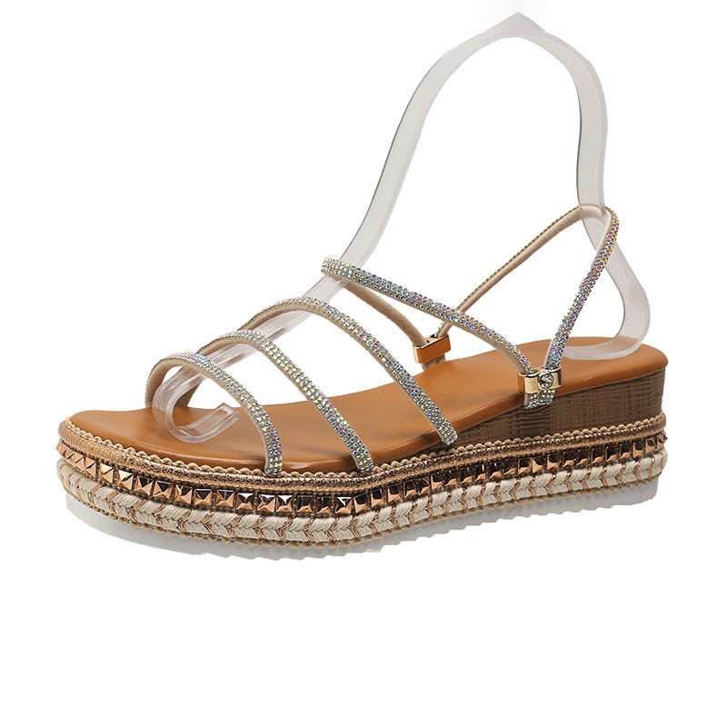 Cross Sandals Round Toe Strap Platform