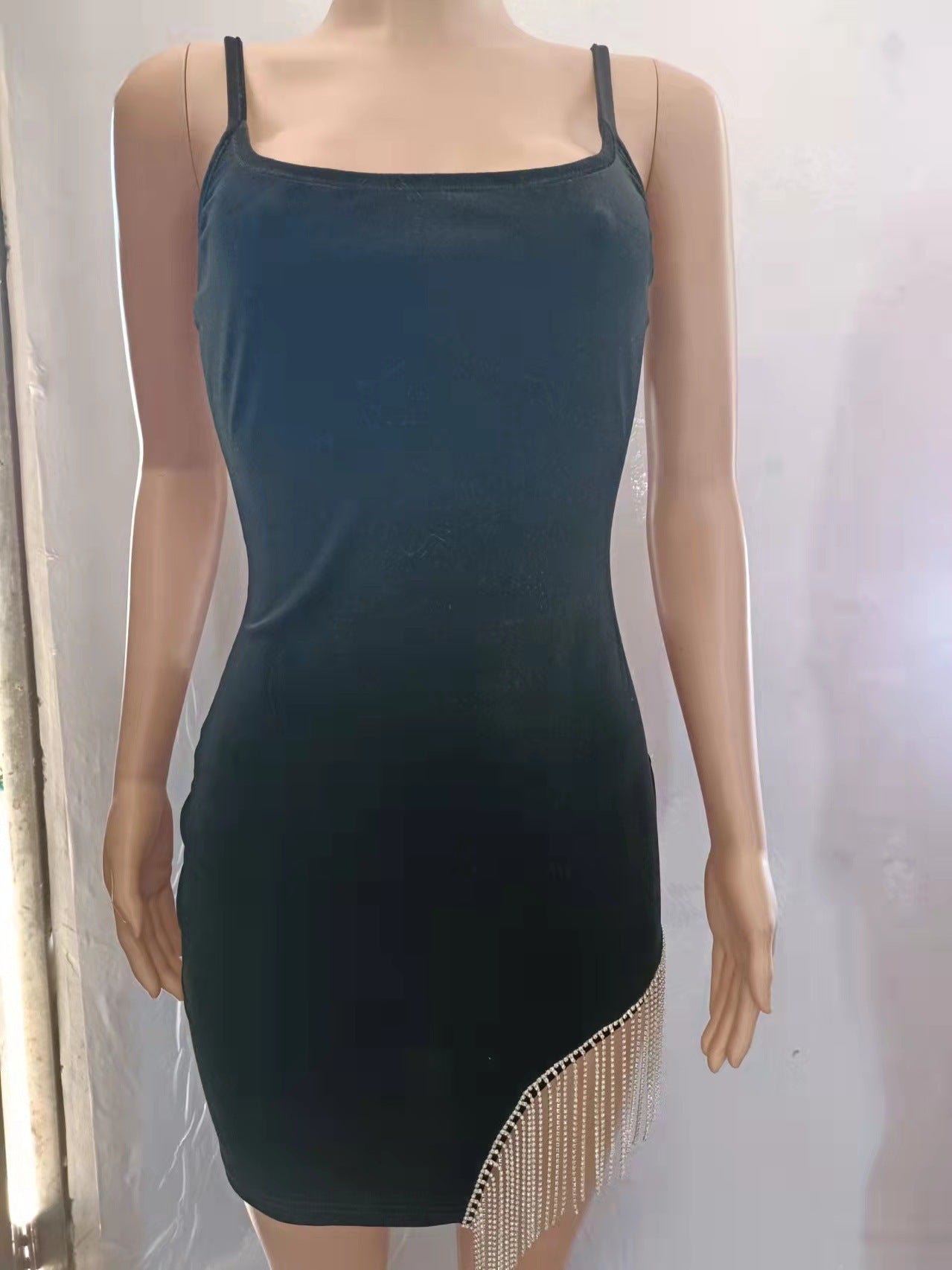 Women's Mid-length Sling Dress With Diamond Tassels