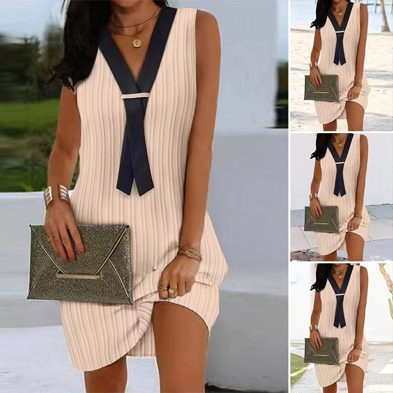 Clothing Popular Sleeveless Color-matching Dress