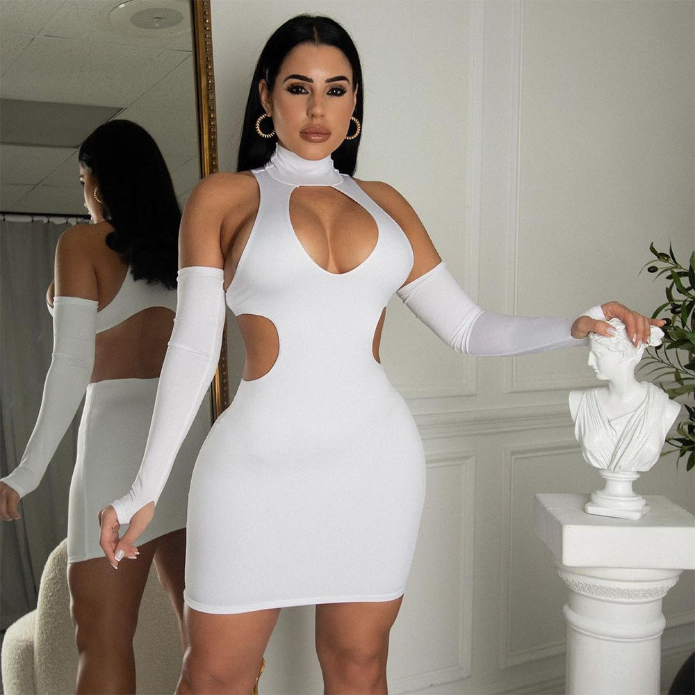 Women's Fashion Skinny Hollow Solid Color Dress