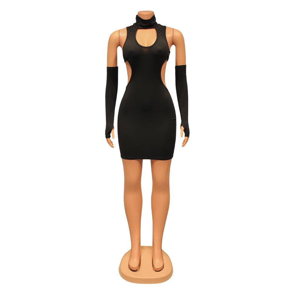 Women's Fashion Skinny Hollow Solid Color Dress