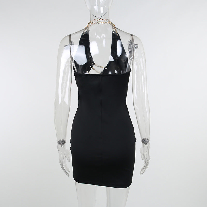 Fashion Halter Neck Sexy Hollow Bag Hip Dress