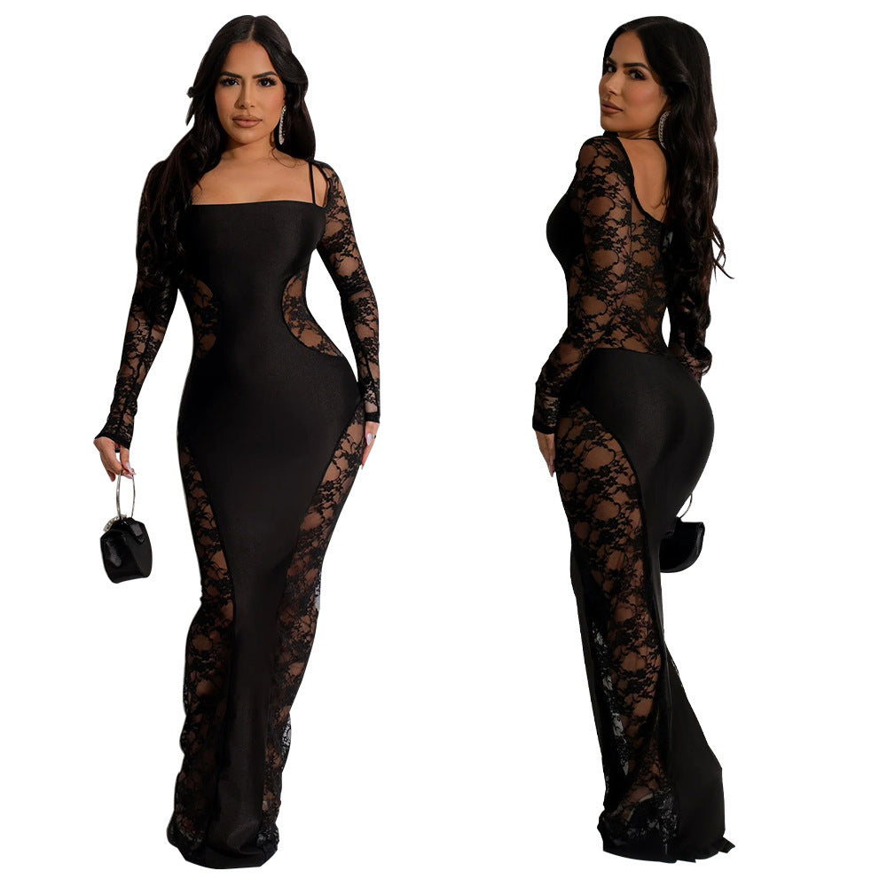 Women's Lace Stitching Dress Backless