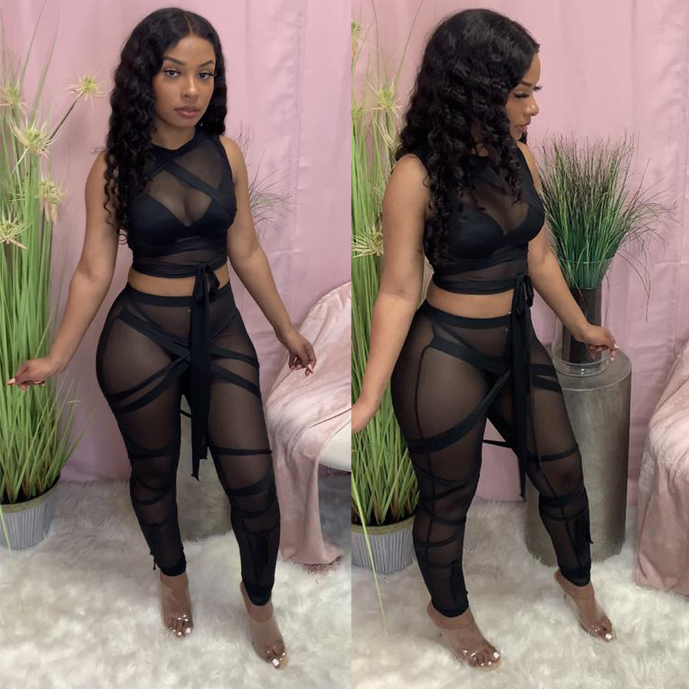 Sexy Swimsuit Gauze See Through Skirt Two Piece Suit