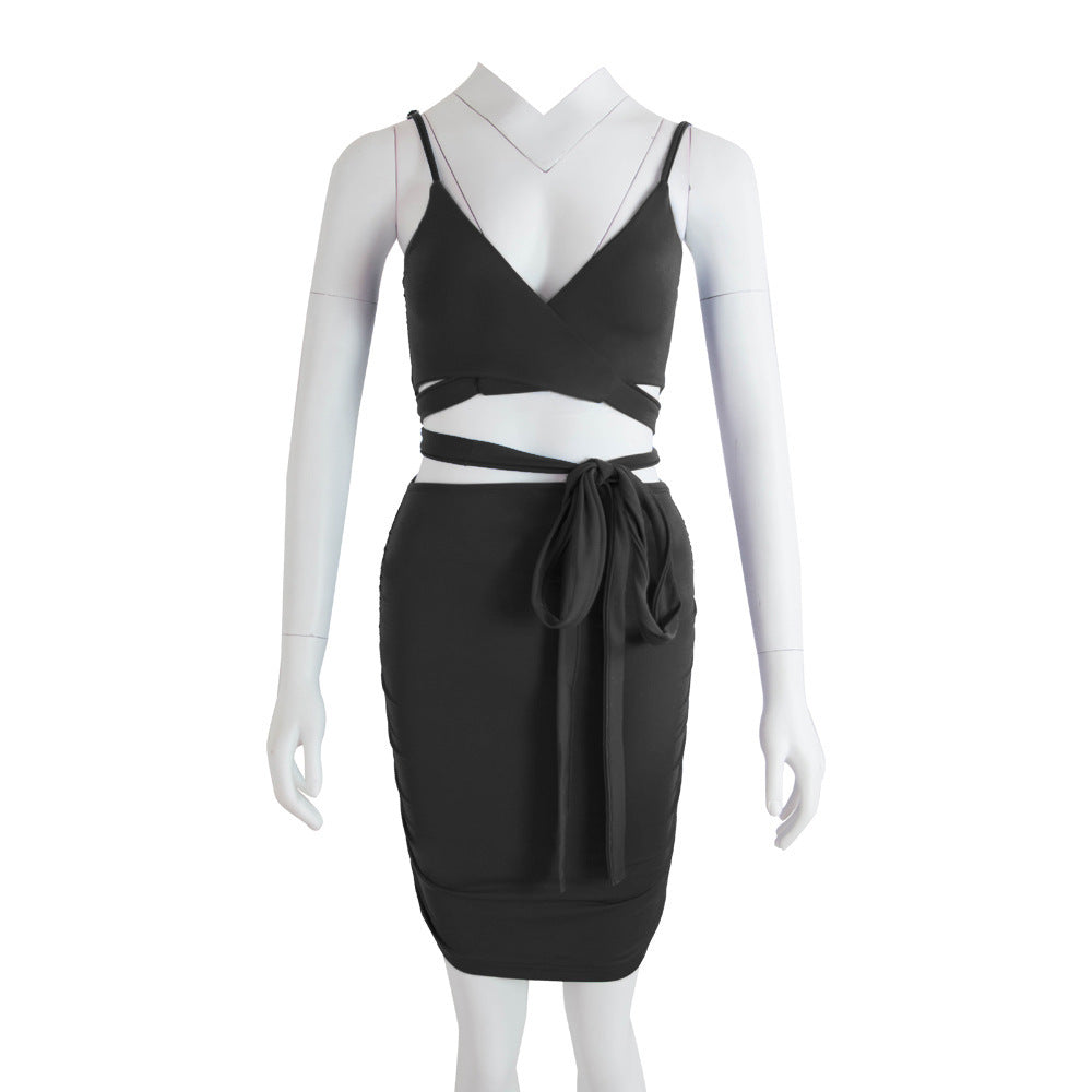Sexy Nightclub Dress, Sling Straps, Deep V-neck And Hip Mini Skirt