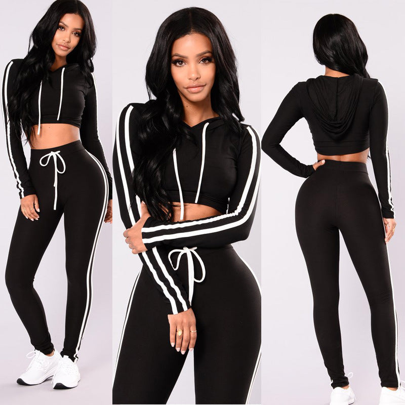 European And American Women's Autumn And Winter Sports Sexy Two-piece Suit