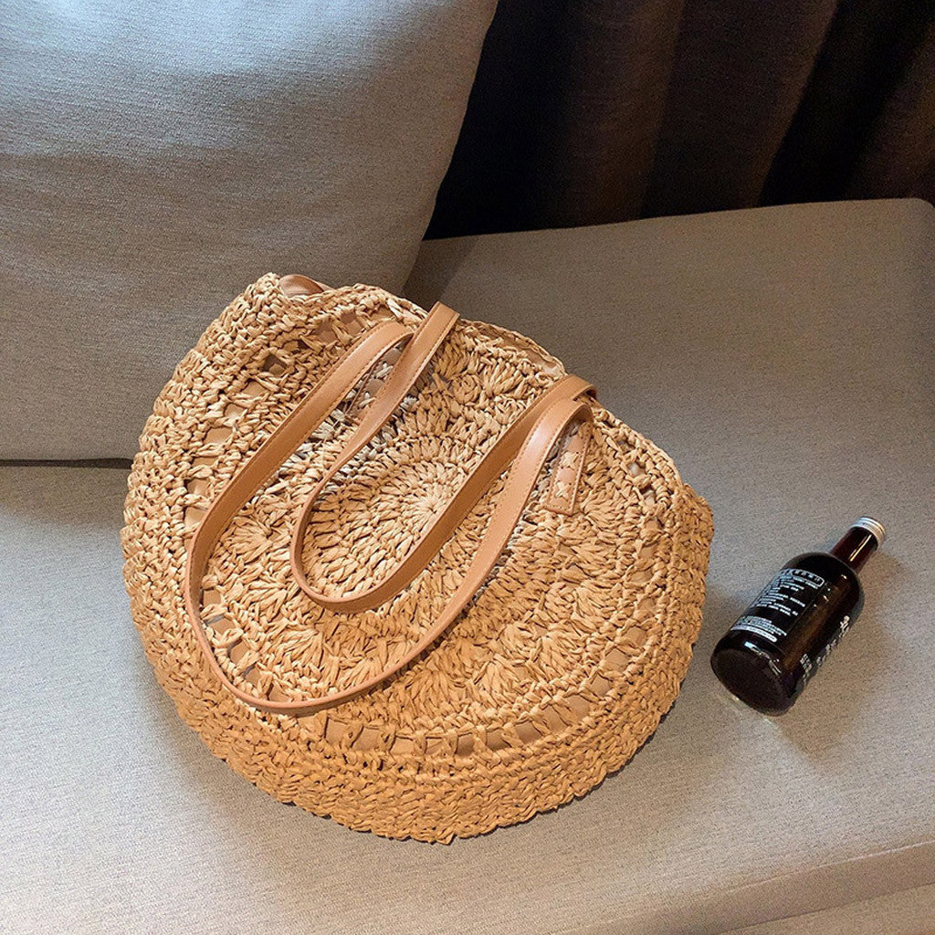 New round hollow straw bag crochet bag