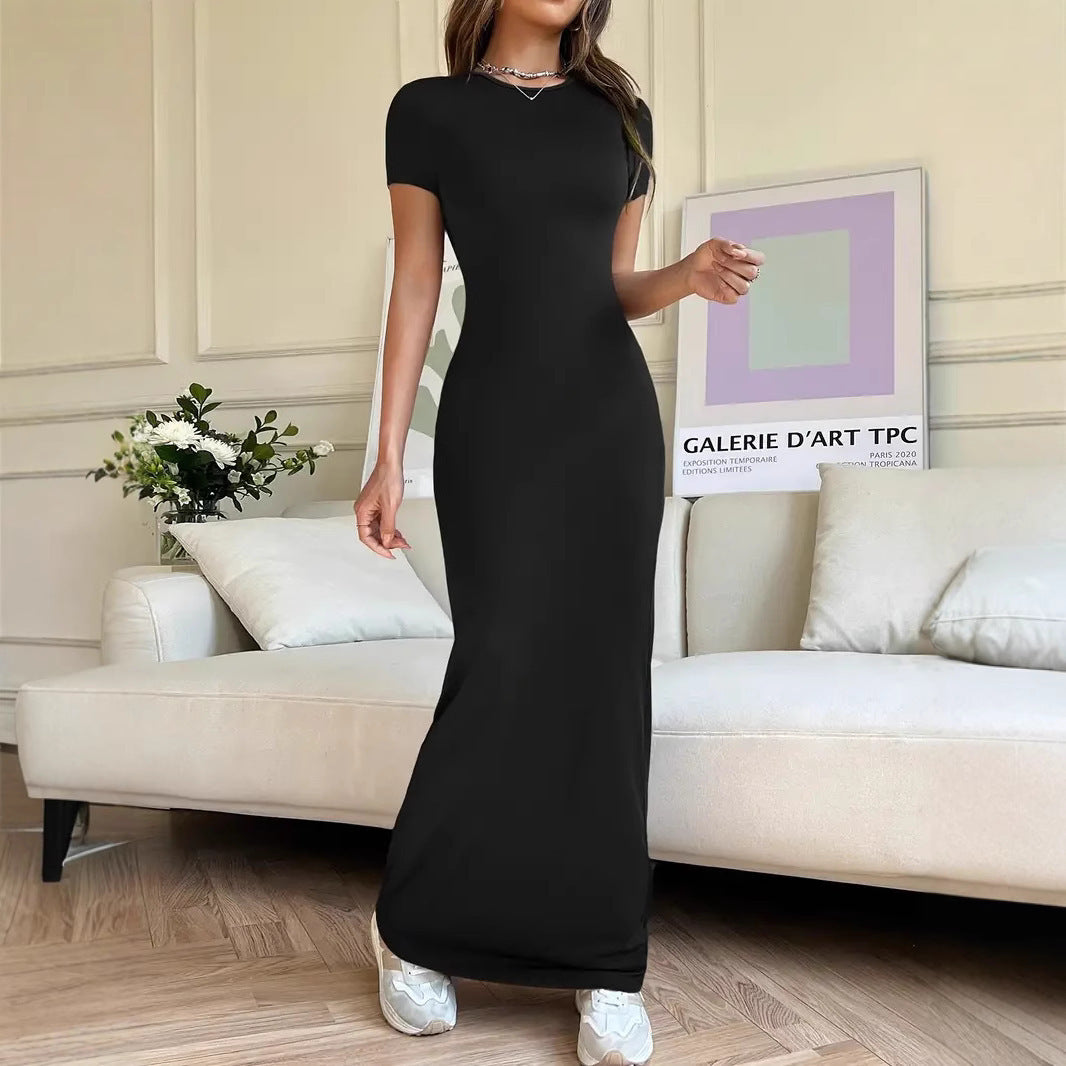 Solid Color Elegant Slim-fit Short Sleeve Dress
