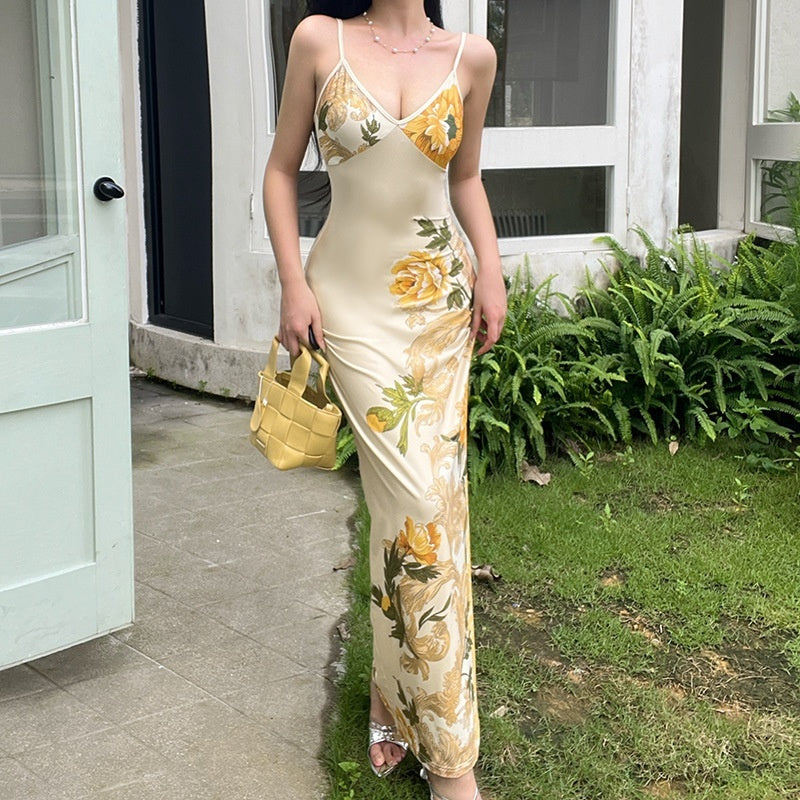 Temperament Elegant V-neck New Backless Fashion Simple Camisole Dress