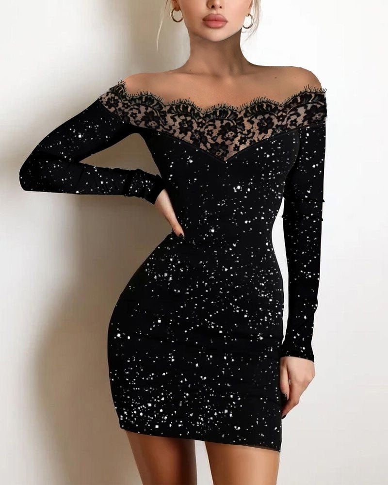 Women's Sequin Contrast Lace Body Dress