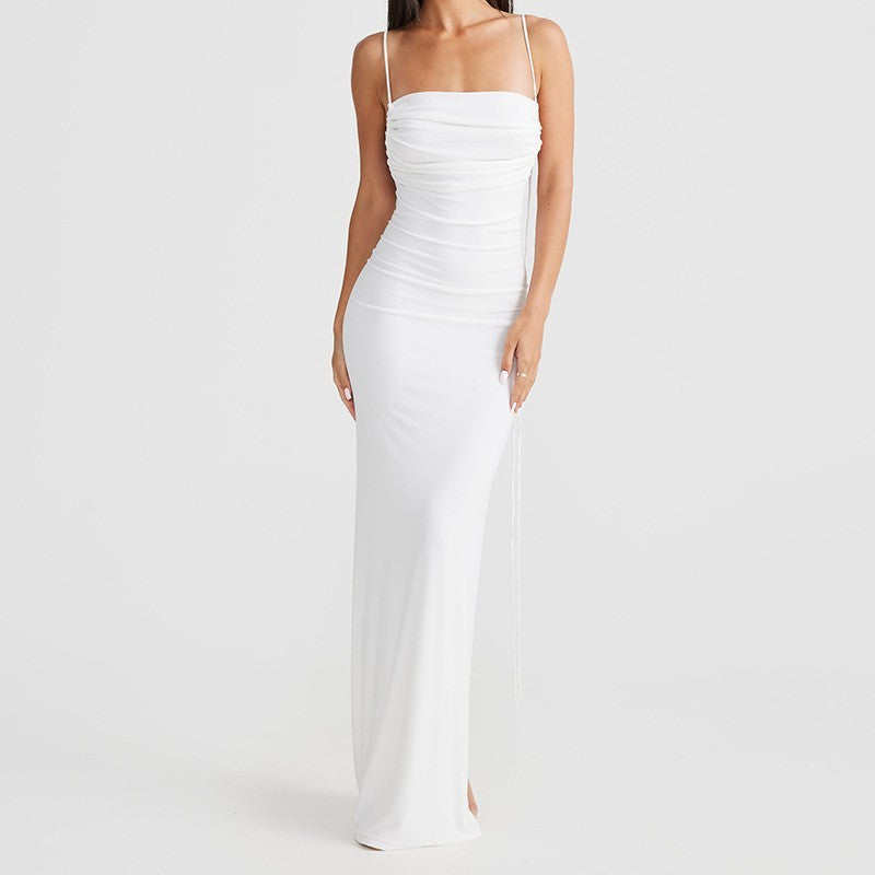 Fashion Solid Color Backless Hollow-out Halter Waist-tight Dress