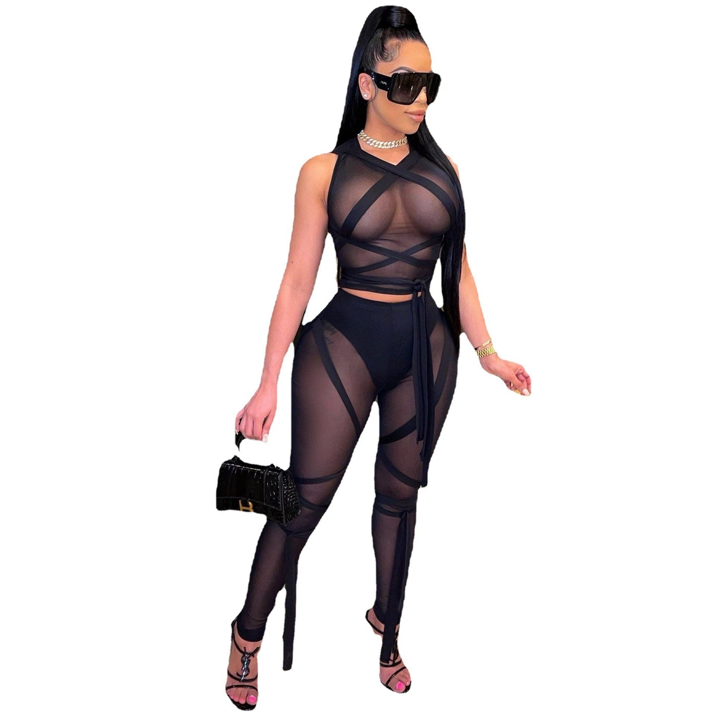 Sexy Swimsuit Gauze See Through Skirt Two Piece Suit