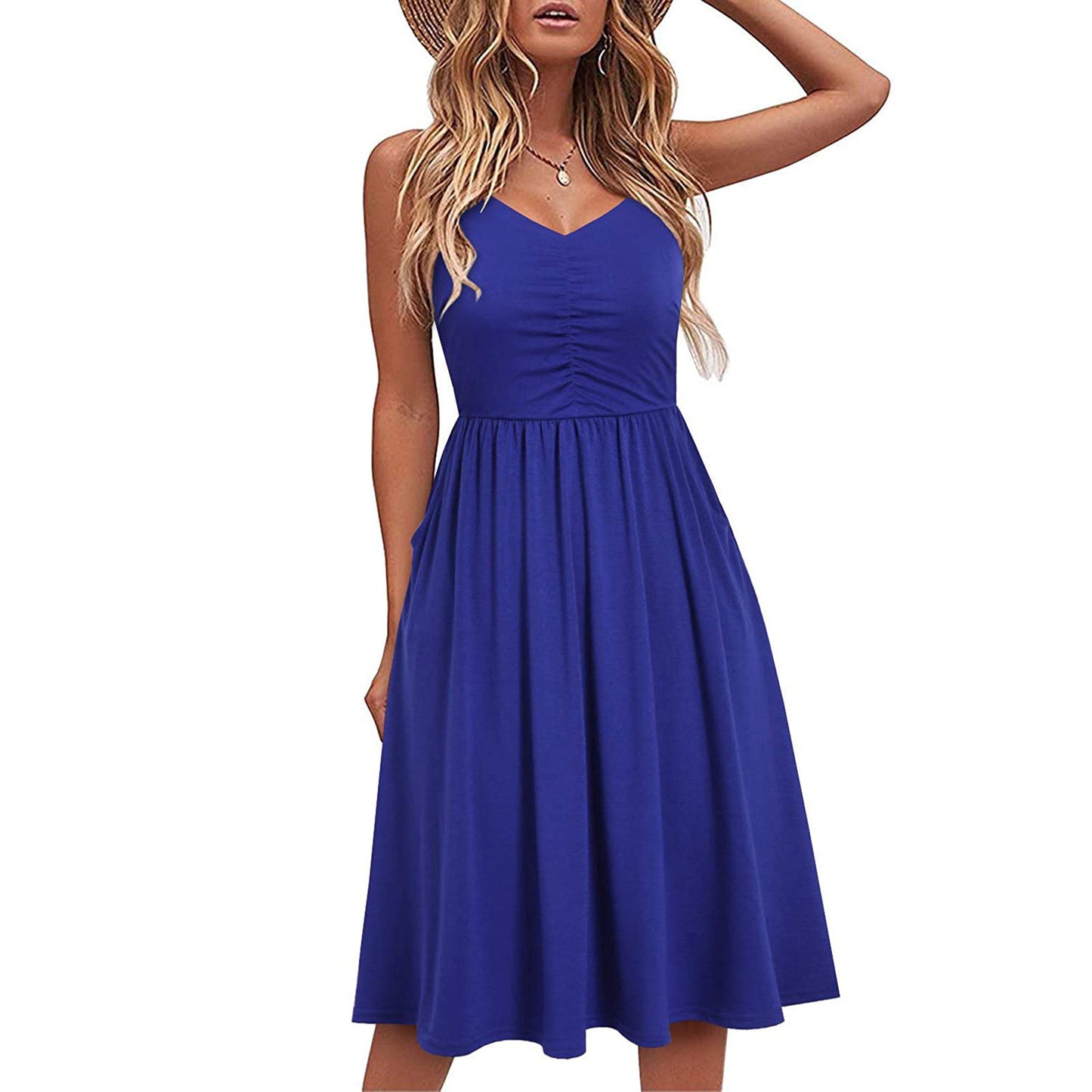 Solid Color Suspender Halter Dress