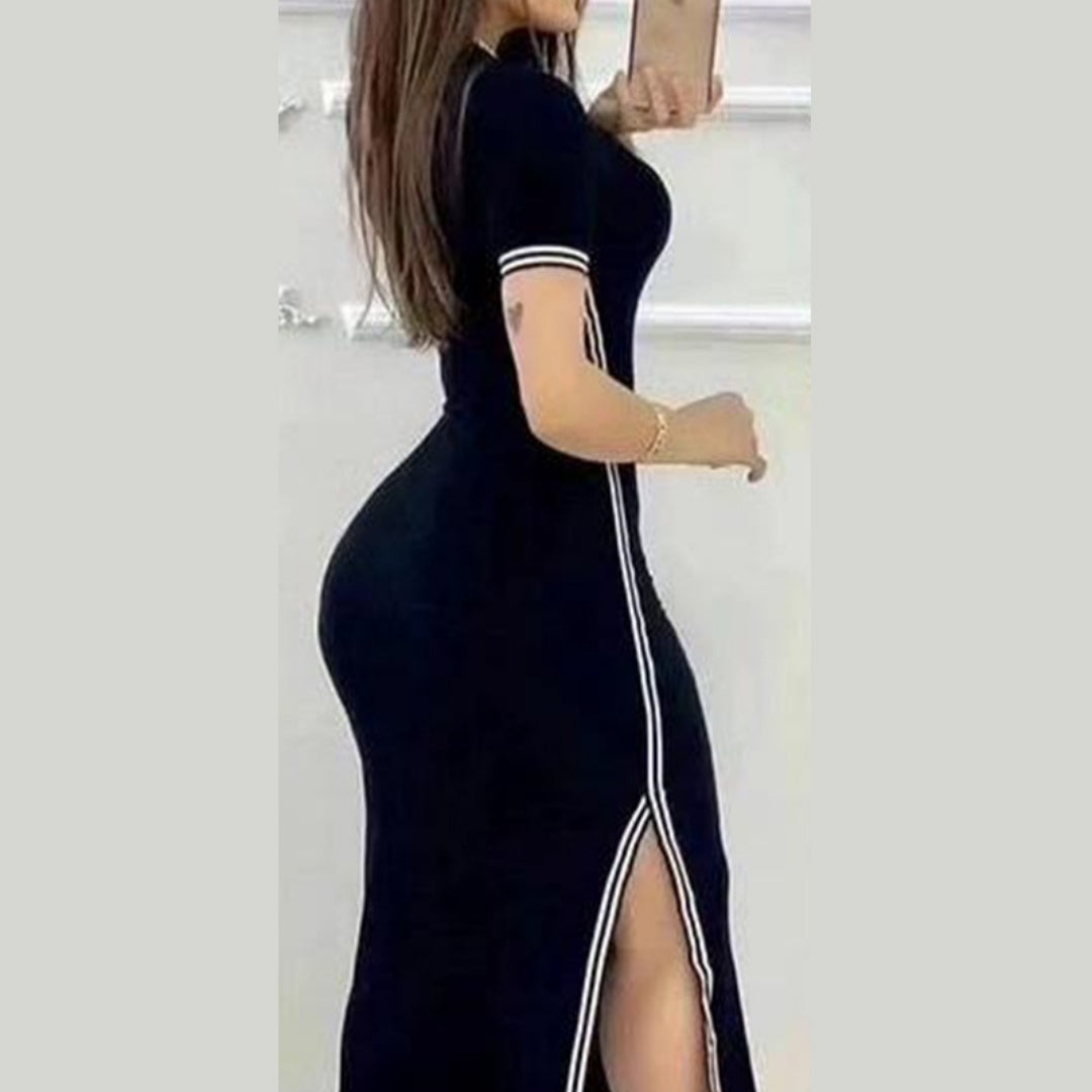 Women's Short Sleeve And Long Pattern Split Dress