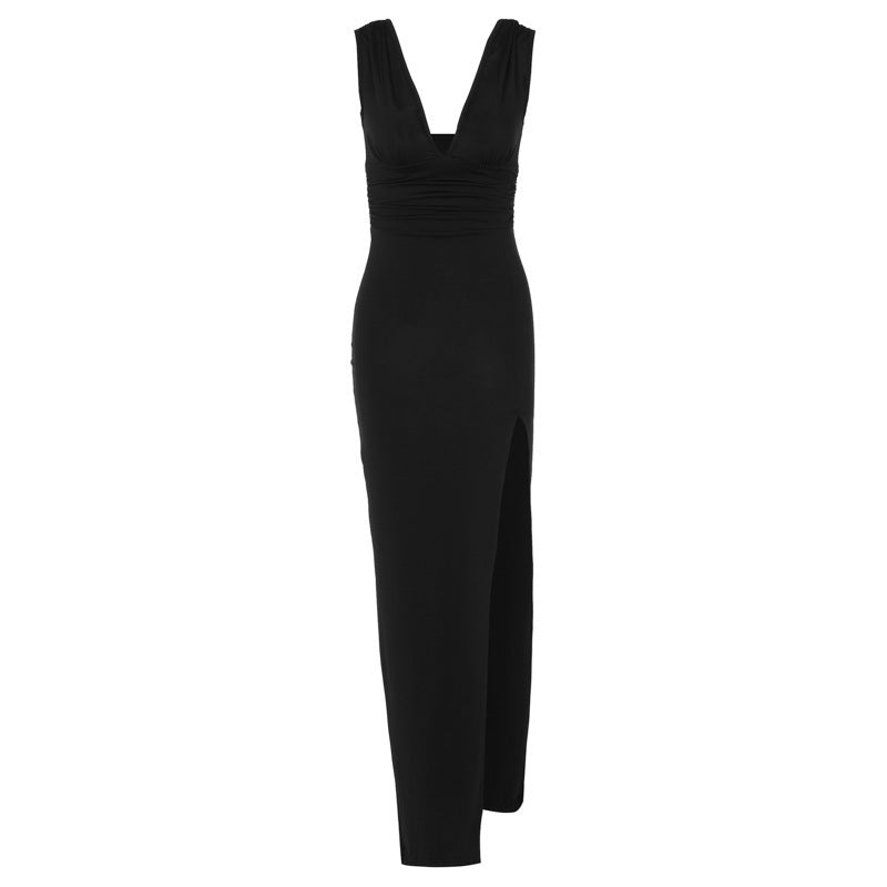 Fashion Deep V-neck Slim Fit Backless Split Dress