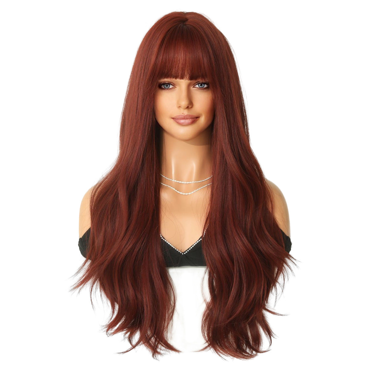 Long Curly Hair Wine Red Wig
