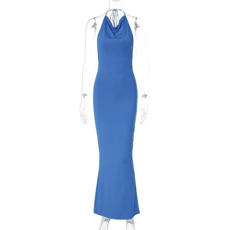 Fashion Solid Color Backless Hollow-out Halter Waist-tight Dress