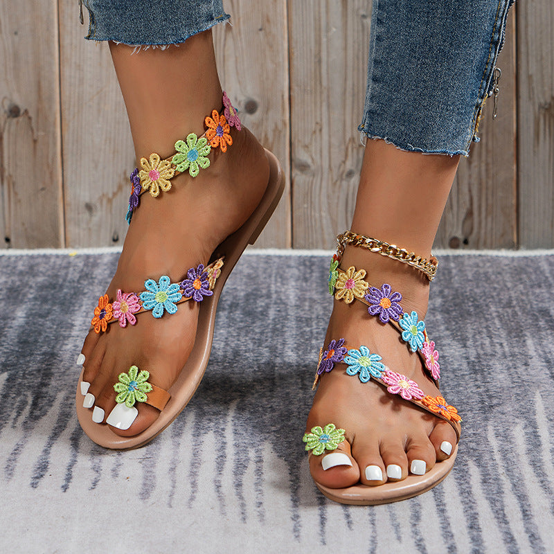 Women's Fashion Flat Toe Ring Color-matching Sandals