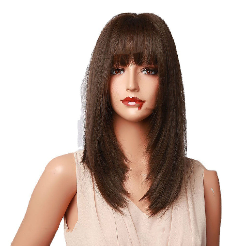 Silk Bangs Black And Brown Shoulder Wig