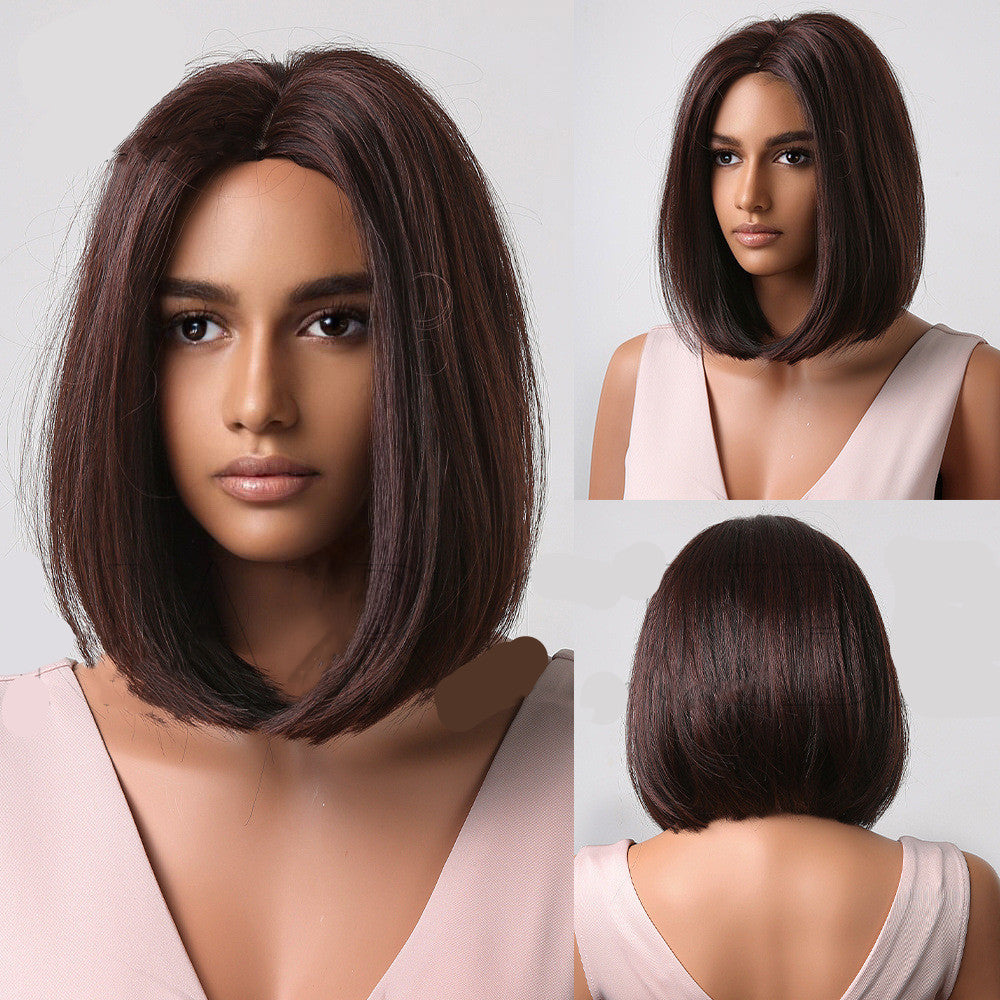 European-style Bangs Gradient Brown Shoulder-length Straight Hair