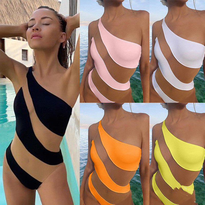 Women's Solid Color Sexy Irregular Bikini Swimsuit