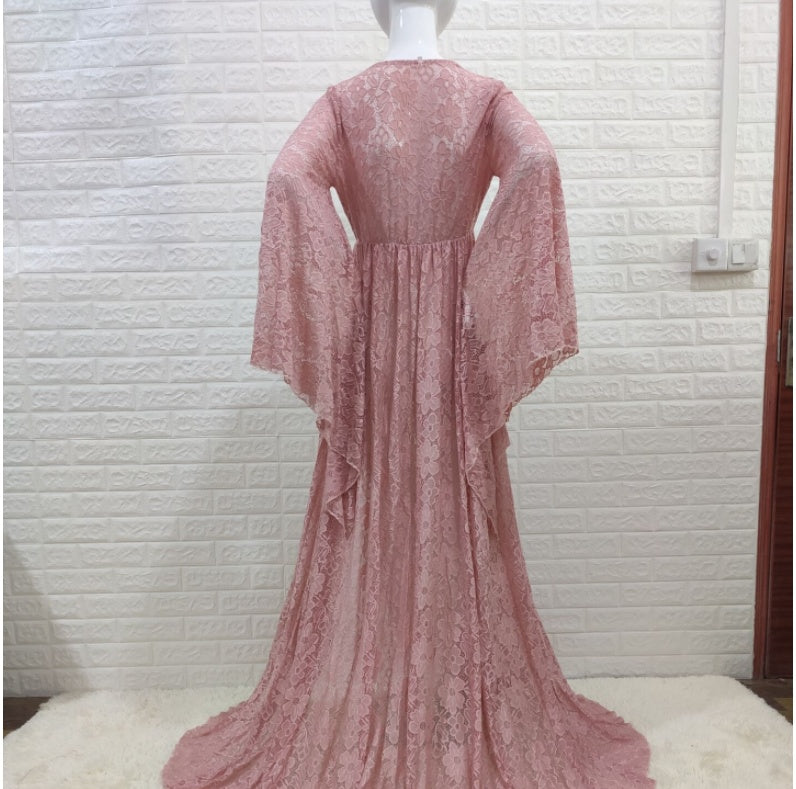 Lace Perspective Loose Slit Tail Dress
