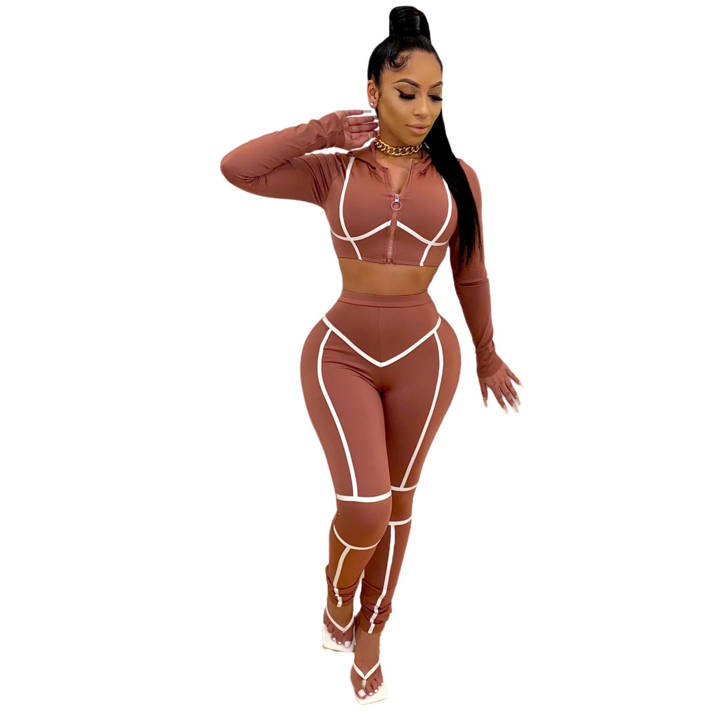 European And American Sexy Fashion Casual Hooded Two-Piece Suit