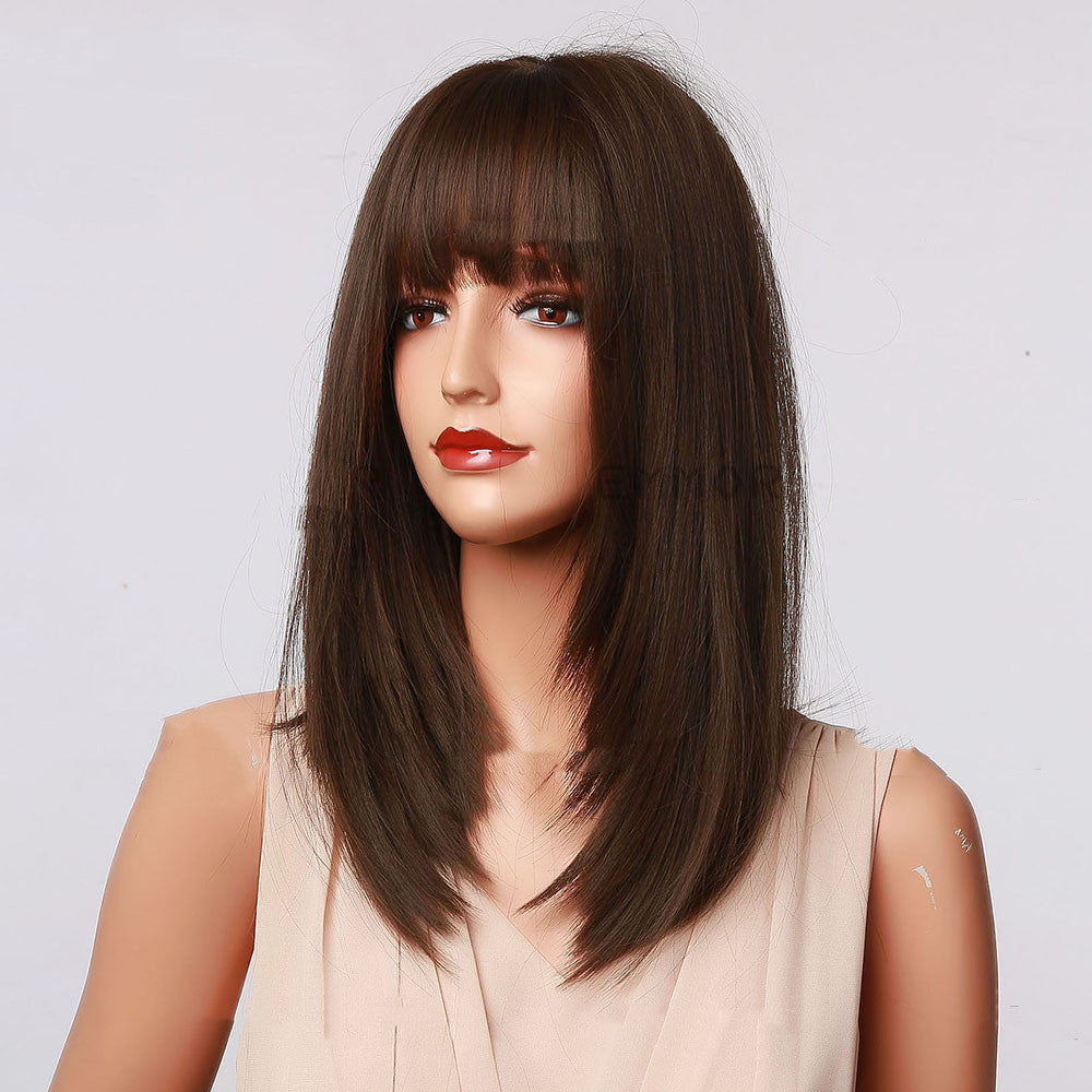 Silk Bangs Black And Brown Shoulder Wig