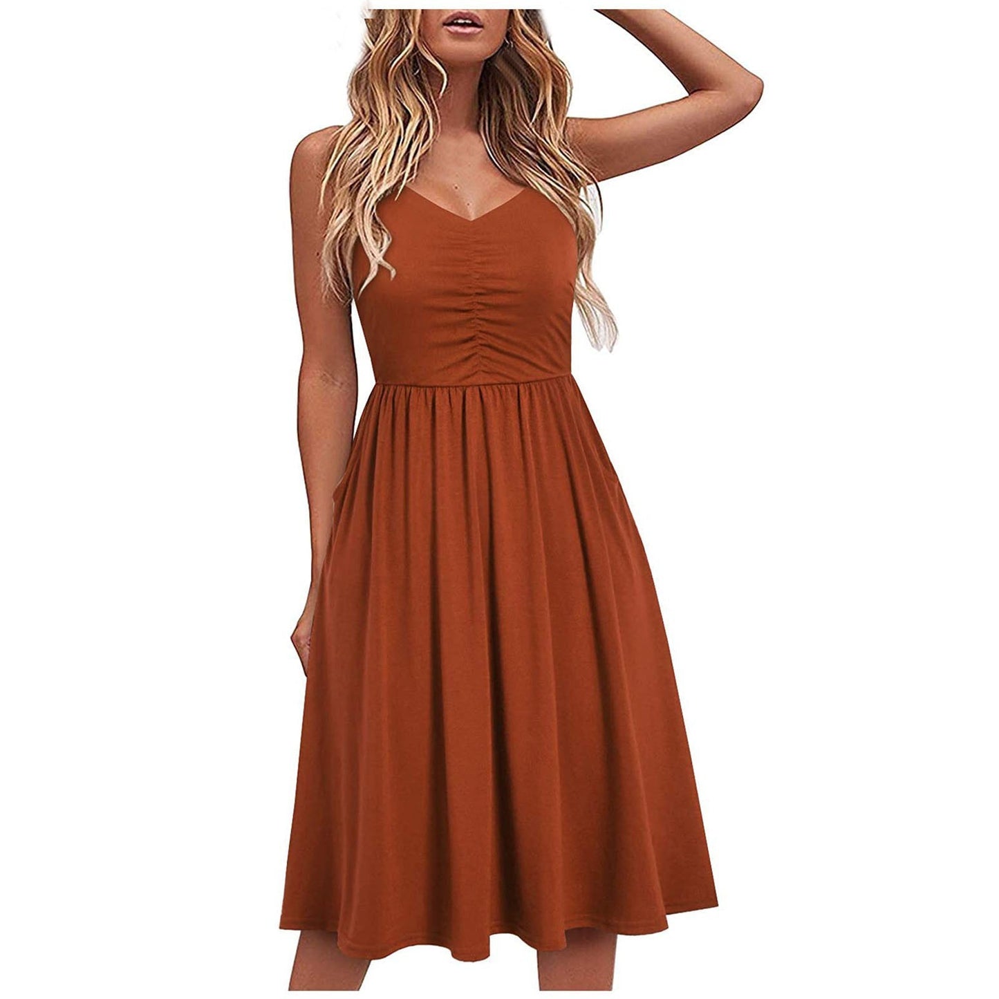 Solid Color Suspender Halter Dress