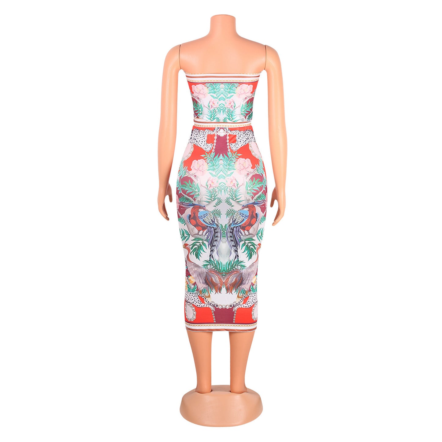 Fashion Sexy Print Pleated Slit Chest Wrap Suit