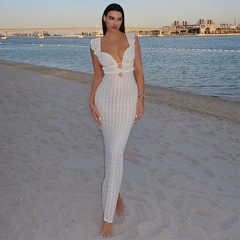 Women's V-neck Knitted Pure Desire Dress Slim Backless