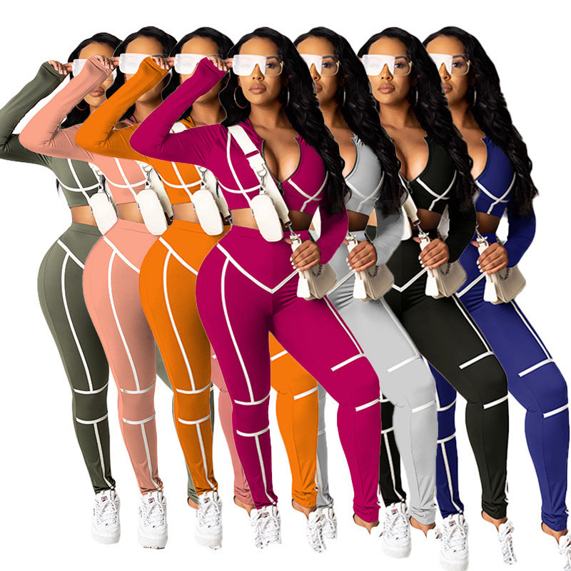 Women's Autumn Solid Color Tight Stitching Casual Sexy Suit