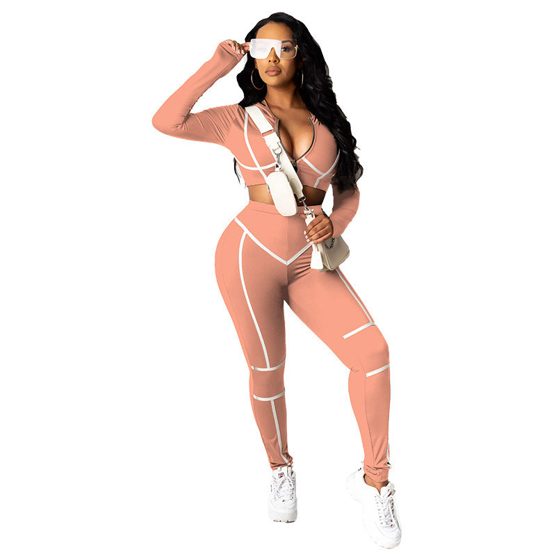 Women's Autumn Solid Color Tight Stitching Casual Sexy Suit