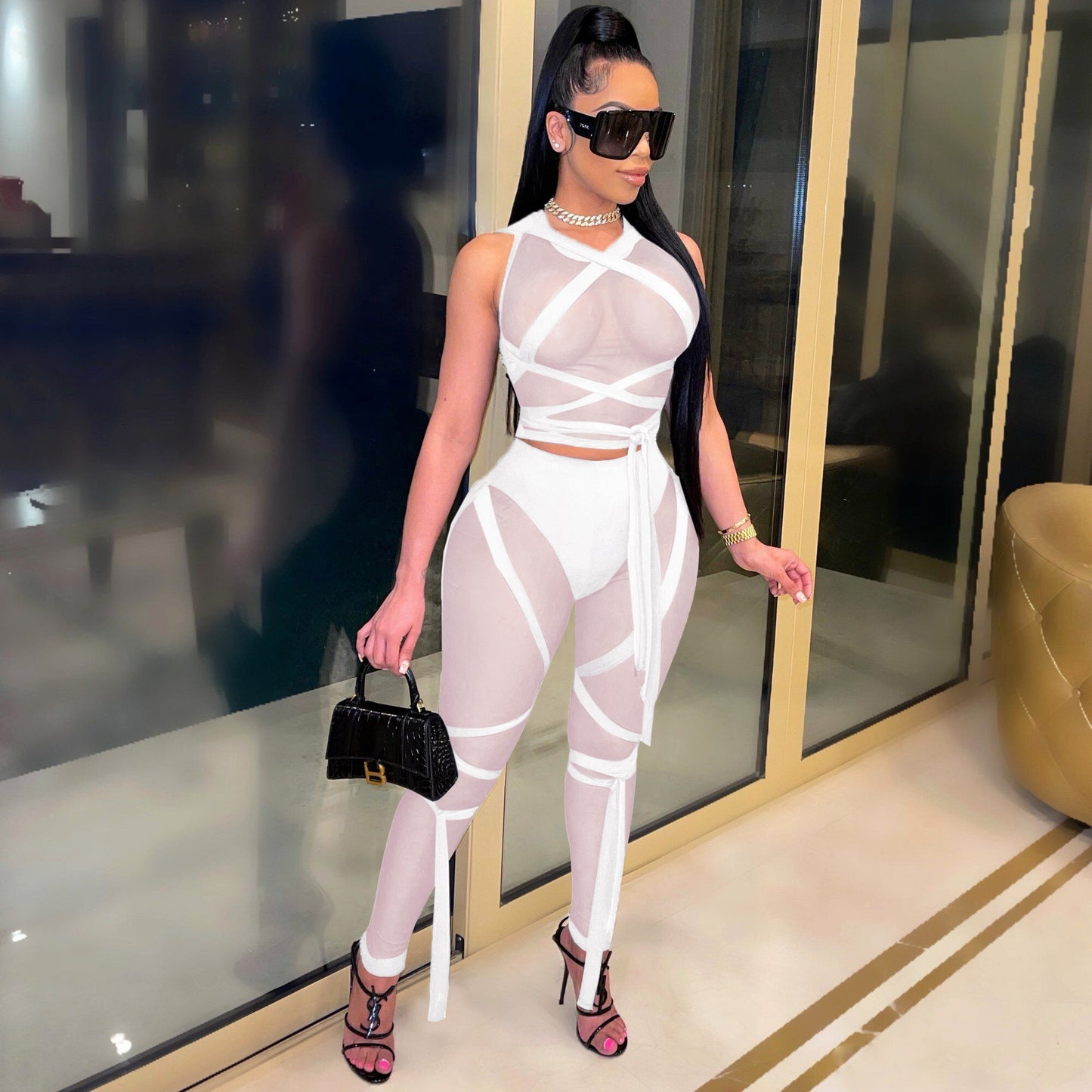 Sexy Swimsuit Gauze See Through Skirt Two Piece Suit