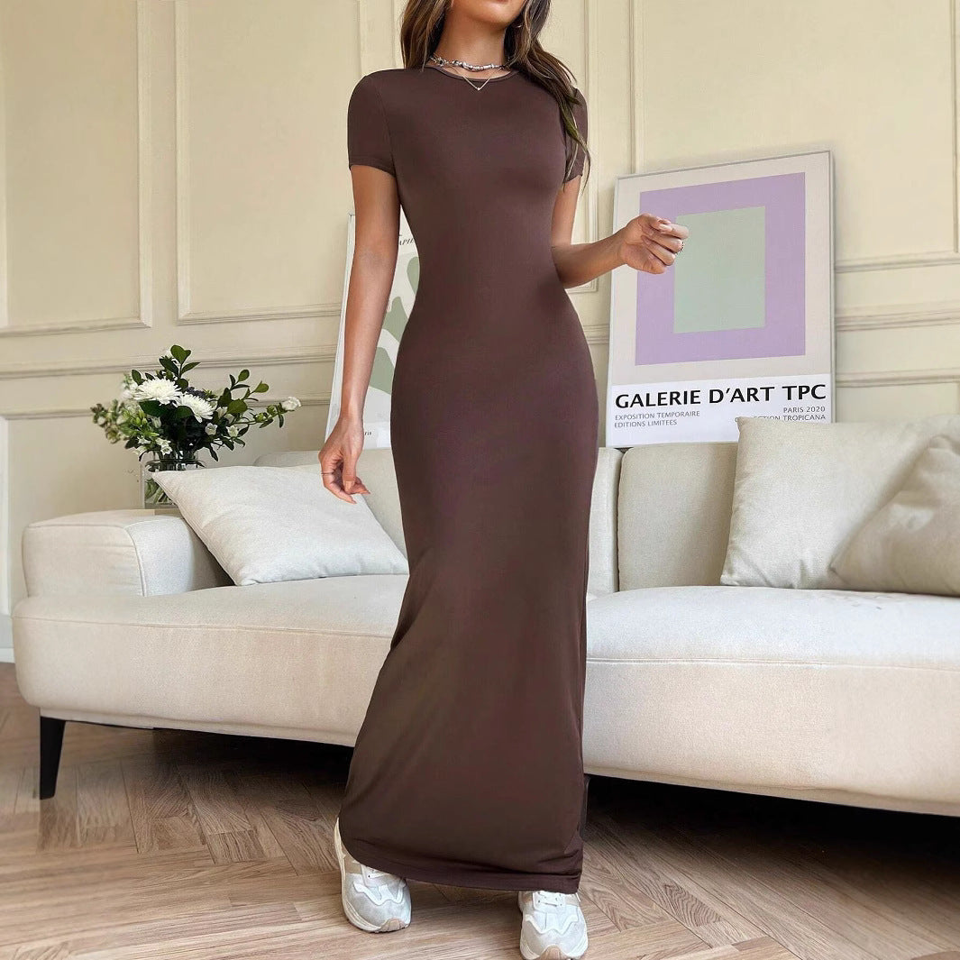 Solid Color Elegant Slim-fit Short Sleeve Dress