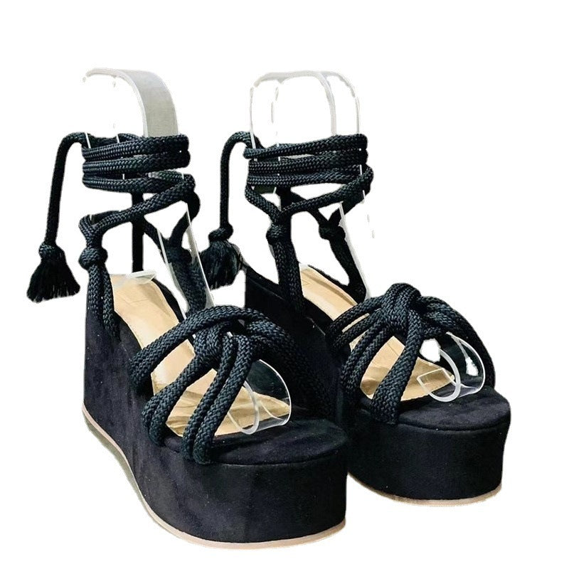 Platform Strap Sandals Round Toe Rope Strap Fashion Sandals
