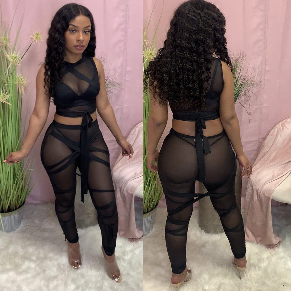 Sexy Swimsuit Gauze See Through Skirt Two Piece Suit