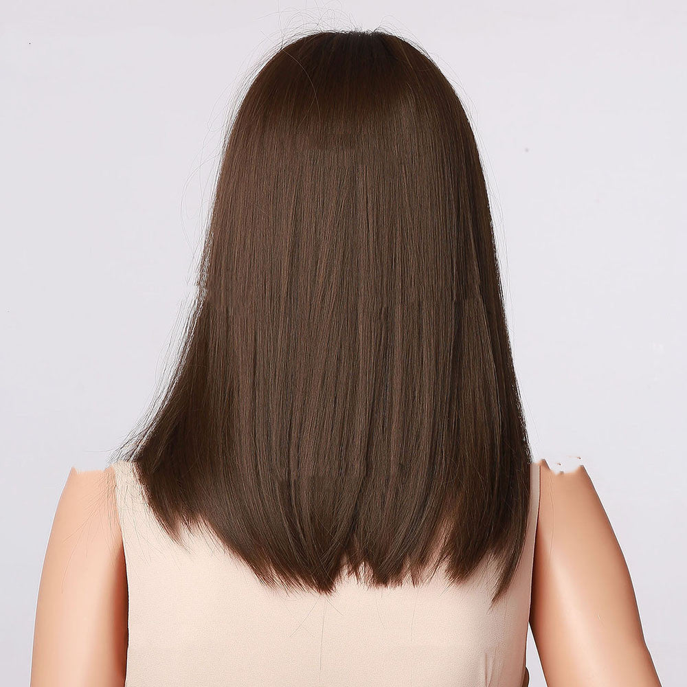 Silk Bangs Black And Brown Shoulder Wig