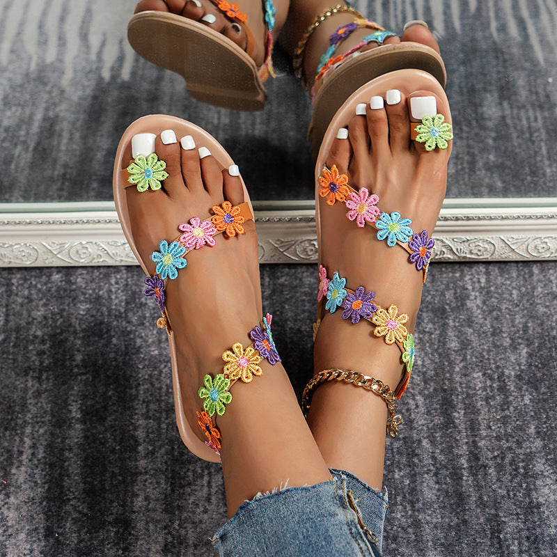 Women's Fashion Flat Toe Ring Color-matching Sandals